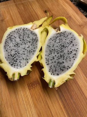 yellow dragon fruit cut in half
